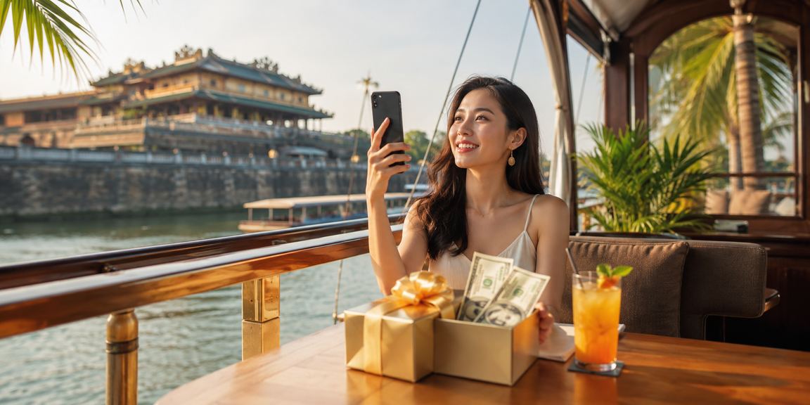Người dùng sử dụng điện thoại xem kèo cá cược tại quán cà phê Huế